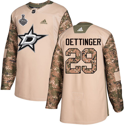 Adidas Men Dallas Stars #29 Jake Oettinger Camo Authentic 2017 Veterans Day 2020 Stanley Cup Final Stitched NHL Jersey->dallas stars->NHL Jersey